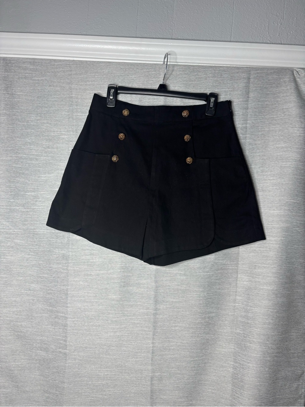 entro Black Sailor-Inspired High Waist Shorts with Gold Buttons